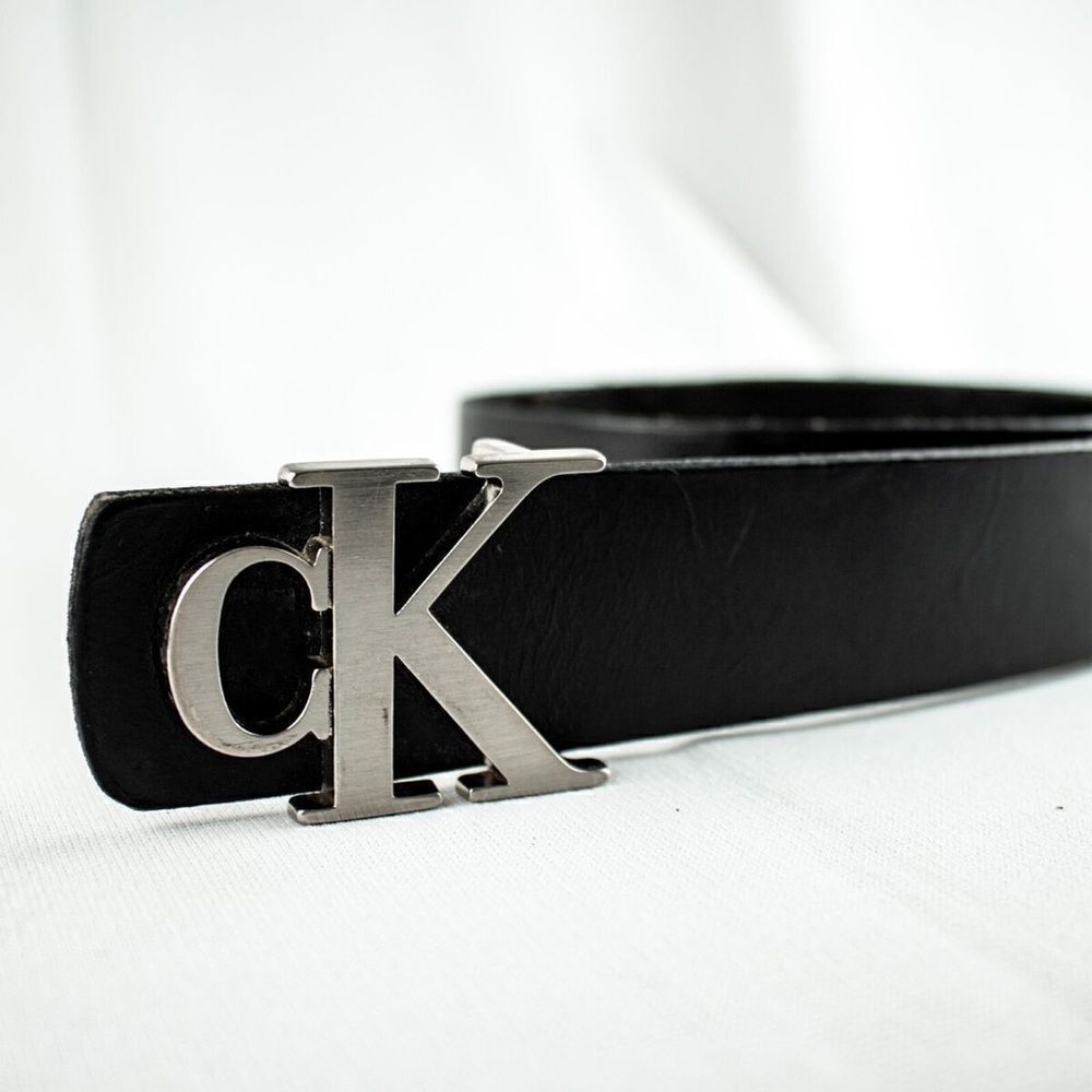 Calvin Klein Black Genuine Harness Leather Women Vintage CK Logo Belt Size S